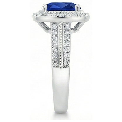 4.75 Carats Cushion And Round Sapphire And Natural Earth Mined Diamond Anniversary Ring