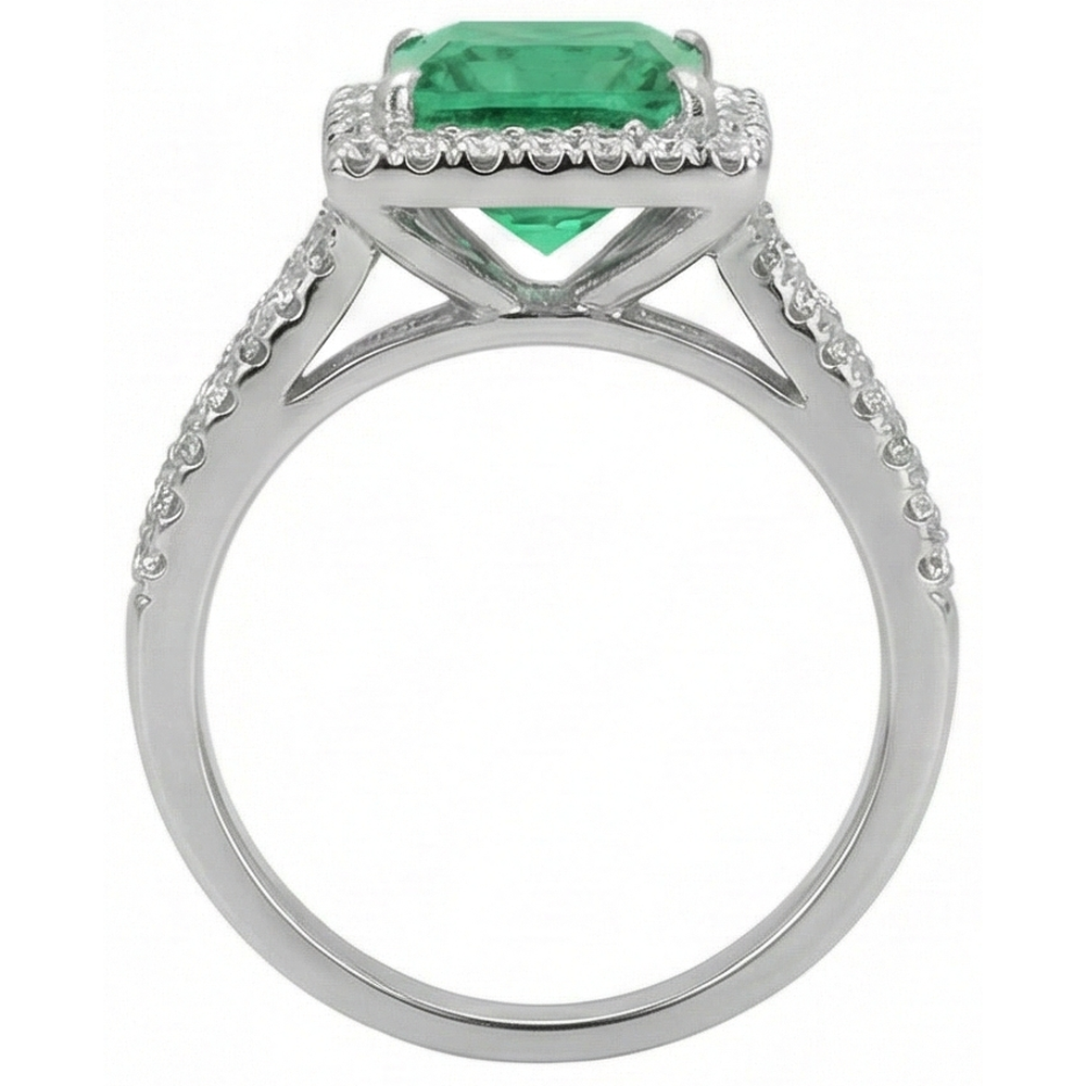 4.75 Ct. Princess Cut Green Emerald GIA Natural Earth Mined Diamond Ring WG 14K Jewelry
