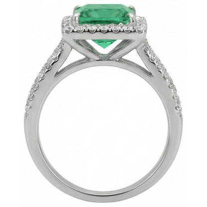 4.75 Ct. Princess Cut Green Emerald GIA Natural Earth Mined Diamond Ring WG 14K Jewelry