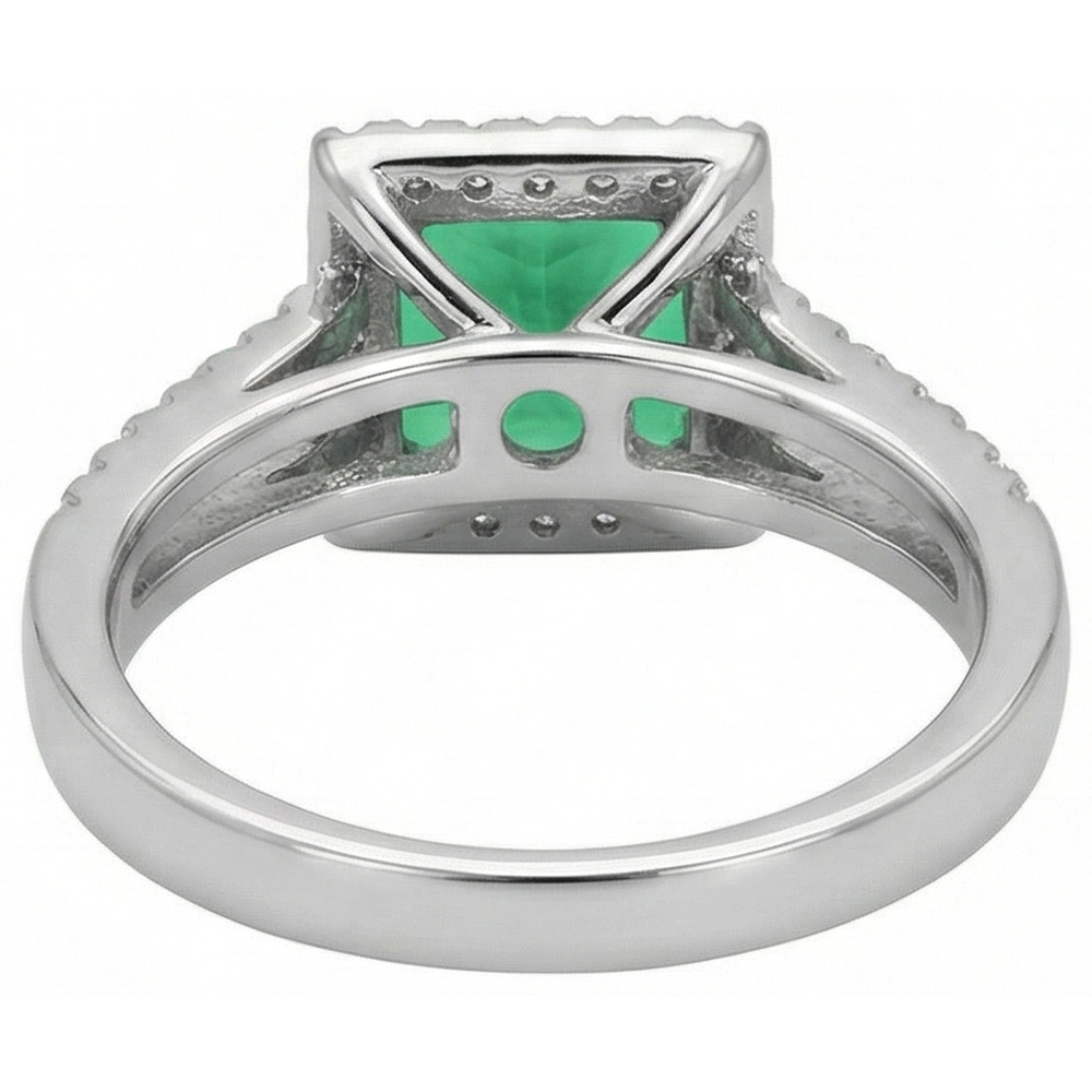 4.75 Ct. Princess Cut Green Emerald GIA Natural Earth Mined Diamond Ring WG 14K Jewelry
