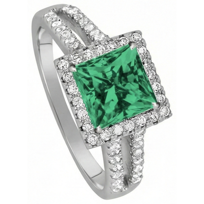 4.75 Ct. Princess Cut Green Emerald GIA Natural Earth Mined Diamond Ring WG 14K Jewelry