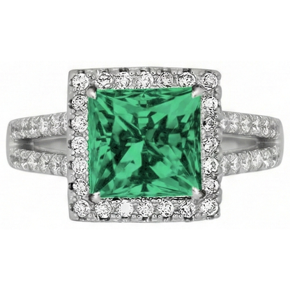 4.75 Ct. Princess Cut Green Emerald GIA Natural Earth Mined Diamond Ring WG 14K Jewelry