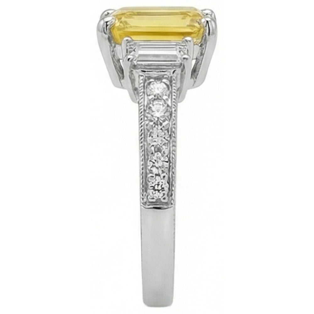 4.75 Ct Radiant Yellow Sapphire And Round Natural Earth Mined Diamonds Ring White Gold