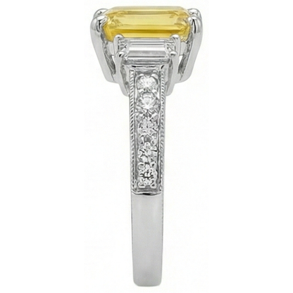 4.75 Ct Radiant Yellow Sapphire And Round Natural Earth Mined Diamonds Ring White Gold