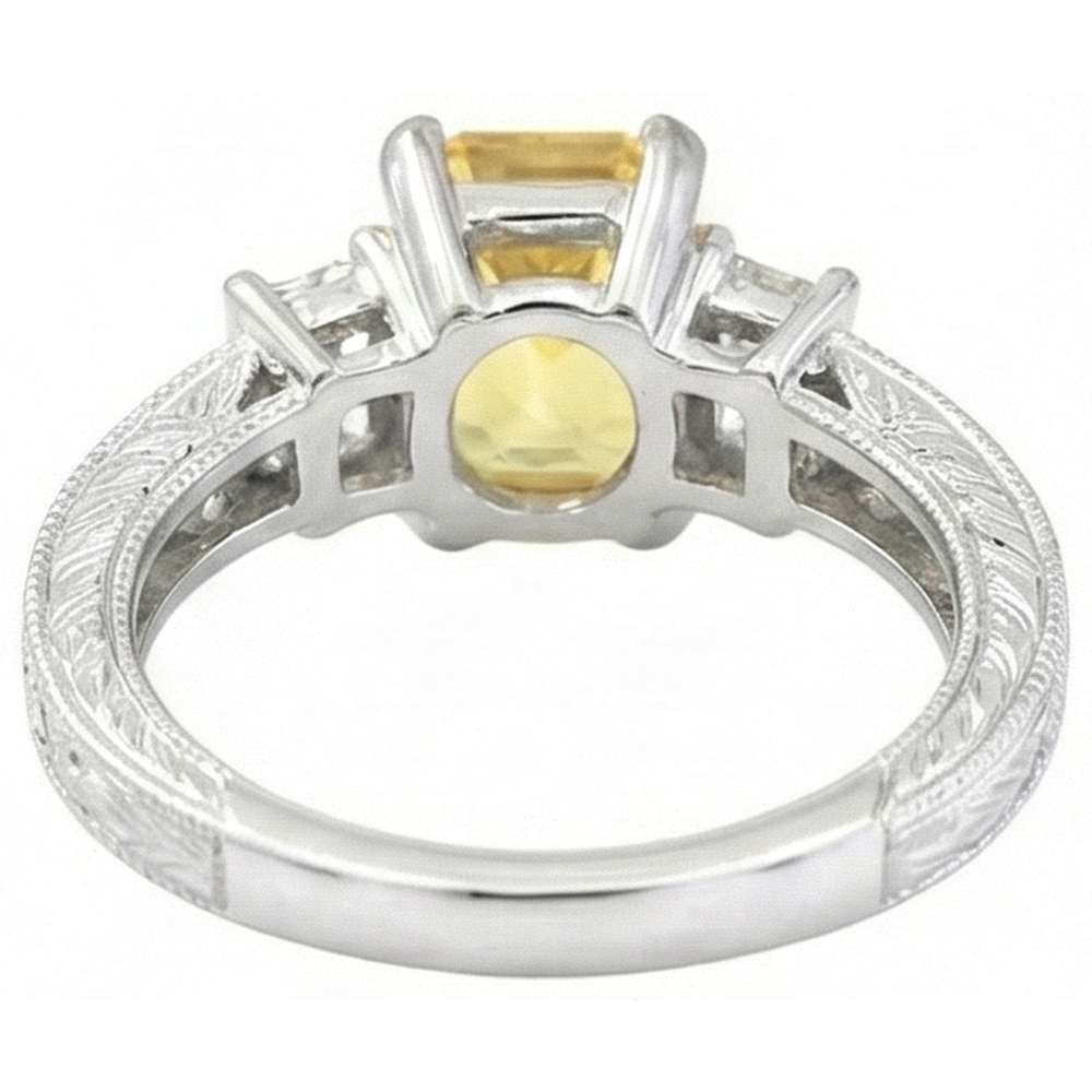 4.75 Ct Radiant Yellow Sapphire And Round Natural Earth Mined Diamonds Ring White Gold