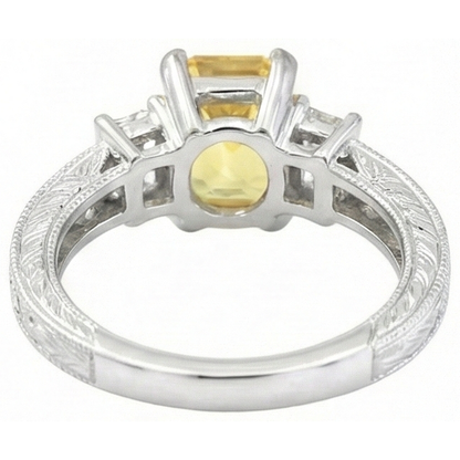 4.75 Ct Radiant Yellow Sapphire And Round Natural Earth Mined Diamonds Ring White Gold