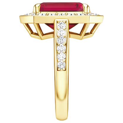 4.75 Ct Red Emerald Cut Ruby And Natural Earth Mined Diamond Wedding Ring Yellow Gold