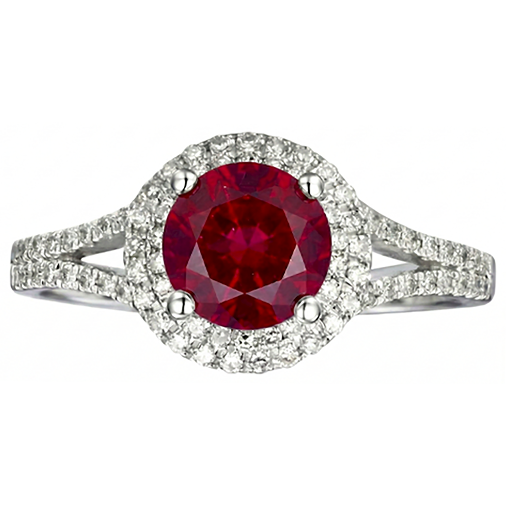 4.80 Ct Halo Red Ruby With Accents Natural Earth Mined Diamond Wedding Ring White Gold 14K