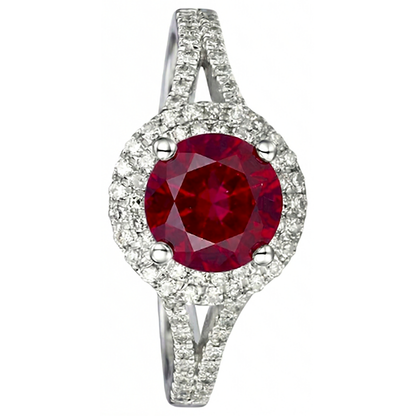4.80 Ct Halo Red Ruby With Accents Natural Earth Mined Diamond Wedding Ring White Gold 14K