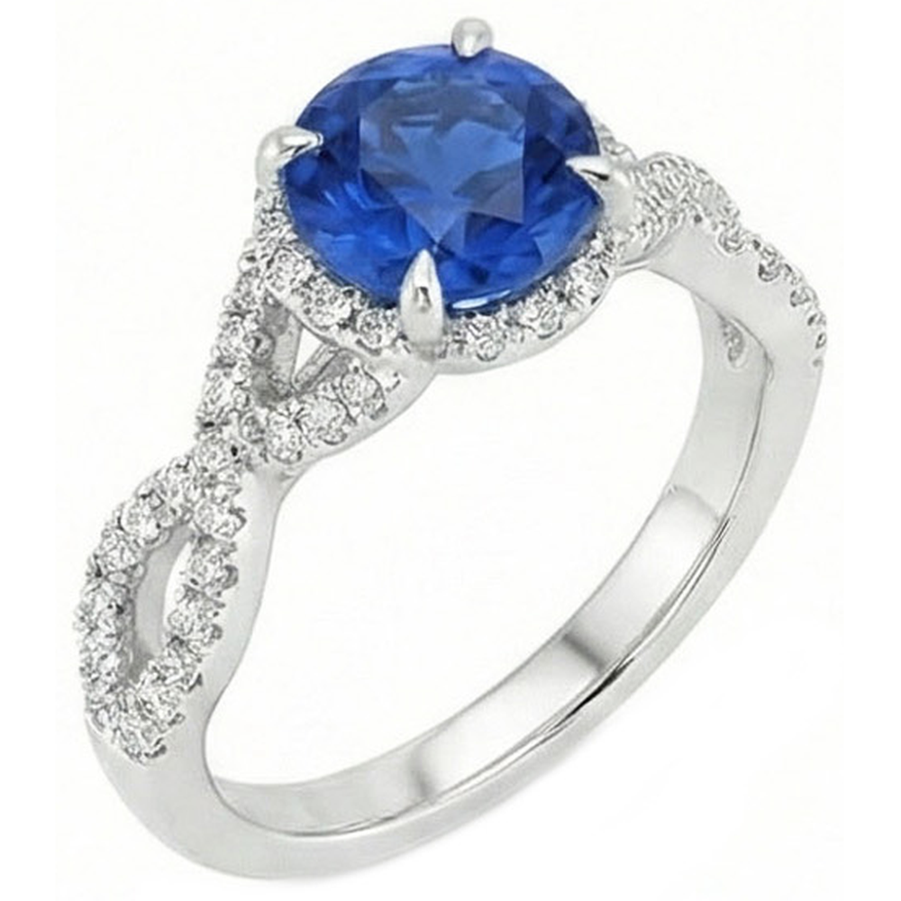 natural round sapphire 4.85ct ring front view
