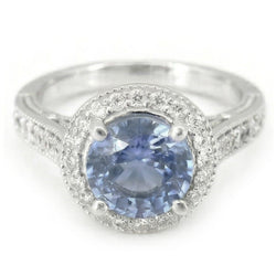 4.86 Ct Round Cut Ceylon Sapphire Natural Earth Mined Diamond Ring White Gold 14K