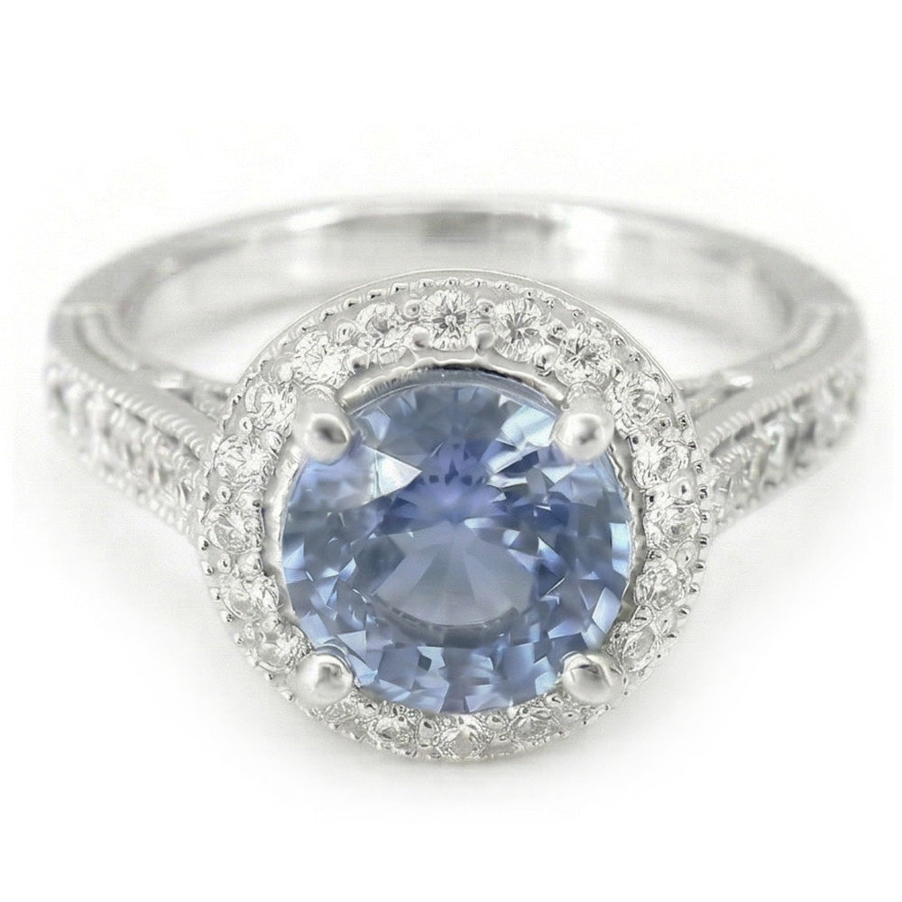 4.86 Ct Round Cut Ceylon Sapphire Natural Earth Mined Diamond Ring White Gold 14K