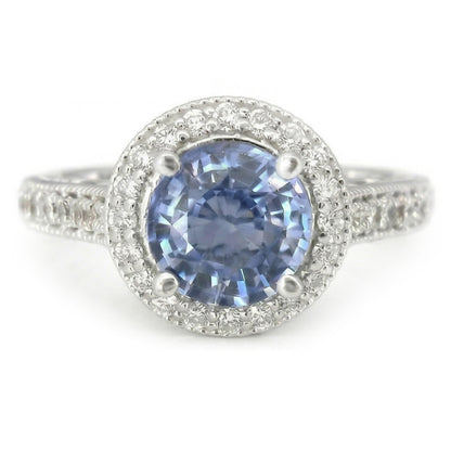 4.86 Ct Round Cut Ceylon Sapphire Natural Earth Mined Diamond Ring White Gold 14K