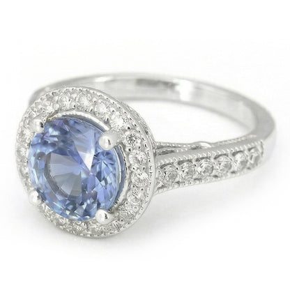 4.86 Ct Round Cut Ceylon Sapphire Natural Earth Mined Diamond Ring White Gold 14K