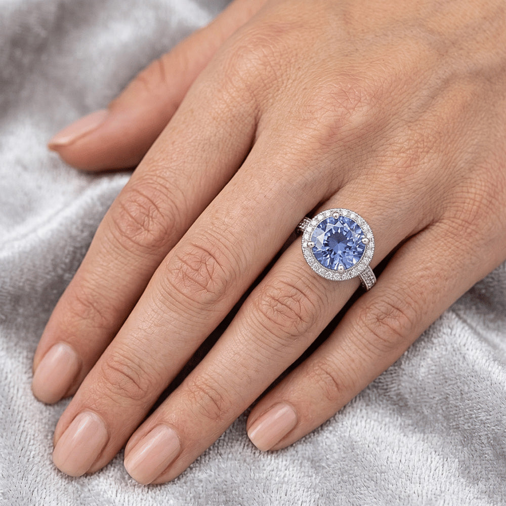 4.86 Ct Round Cut Ceylon Sapphire Natural Earth Mined Diamond Ring White Gold 14K