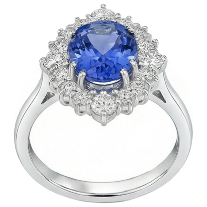 4.90 Ct Oval Tanzanite And Natural Earth Mined Diamonds Ring 14K Gold White