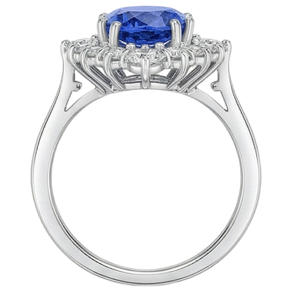 4.90 Ct Oval Tanzanite And Natural Earth Mined Diamonds Ring 14K Gold White