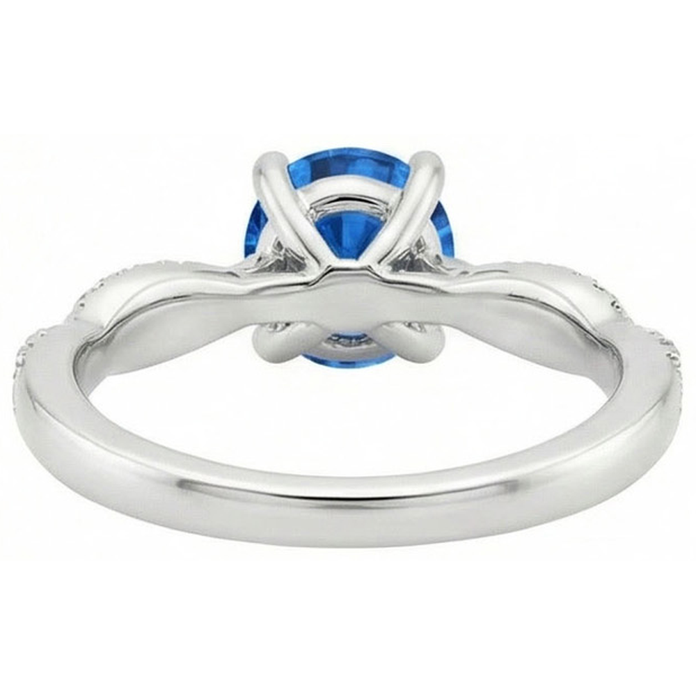 4.90 Ct Round Ceylon Sapphire Natural Earth Mined Diamonds Ring White Gold 14K