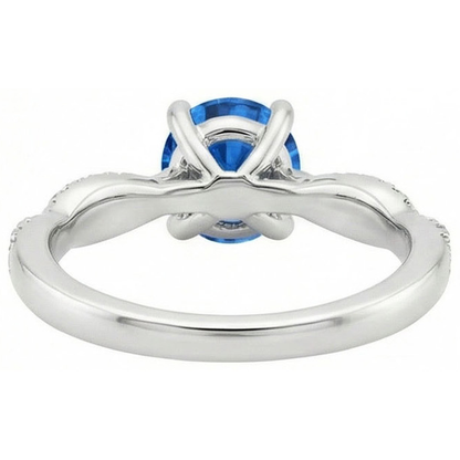 4.90 Ct Round Ceylon Sapphire Natural Earth Mined Diamonds Ring White Gold 14K