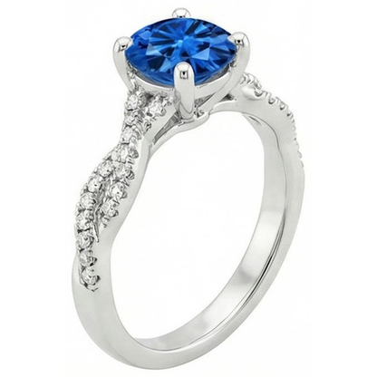 4.90 Ct Round Ceylon Sapphire Natural Earth Mined Diamonds Ring White Gold 14K