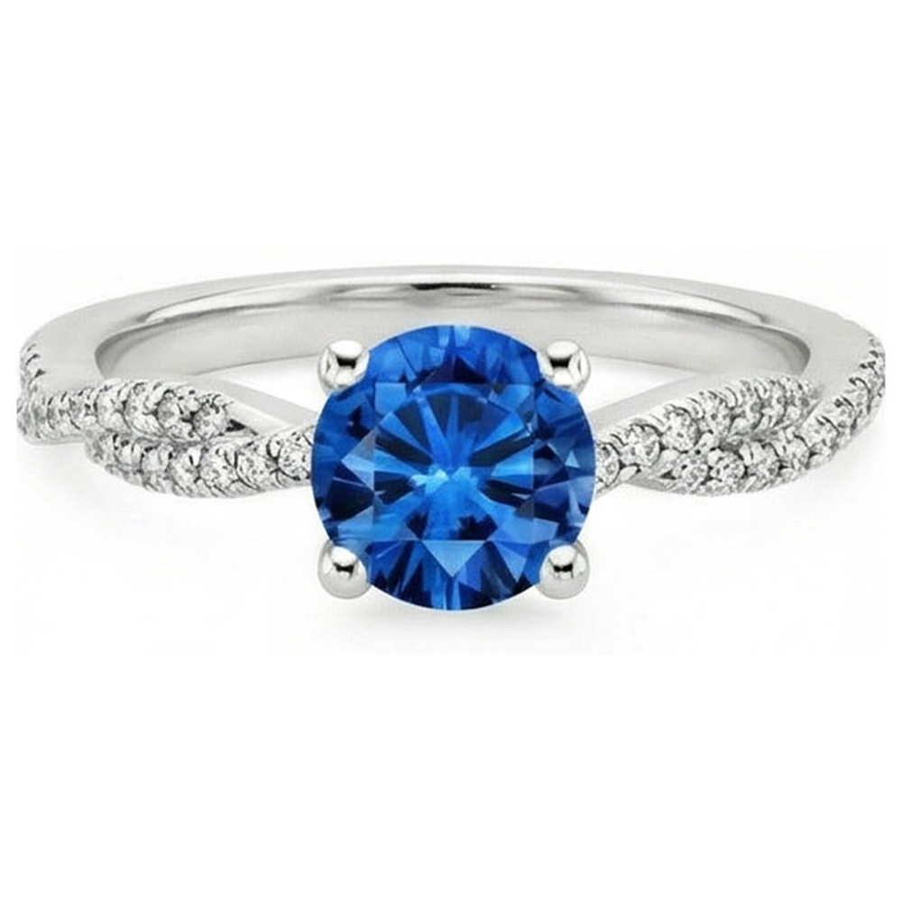4.90 Ct Round Ceylon Sapphire Natural Earth Mined Diamonds Ring White Gold 14K