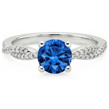 4.90 Ct Round Ceylon Sapphire Natural Earth Mined Diamonds Ring White Gold 14K