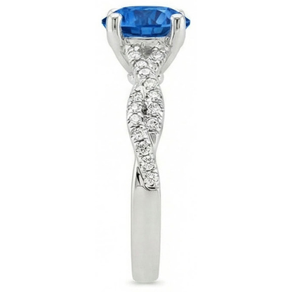 4.90 Ct Round Ceylon Sapphire Natural Earth Mined Diamonds Ring White Gold 14K