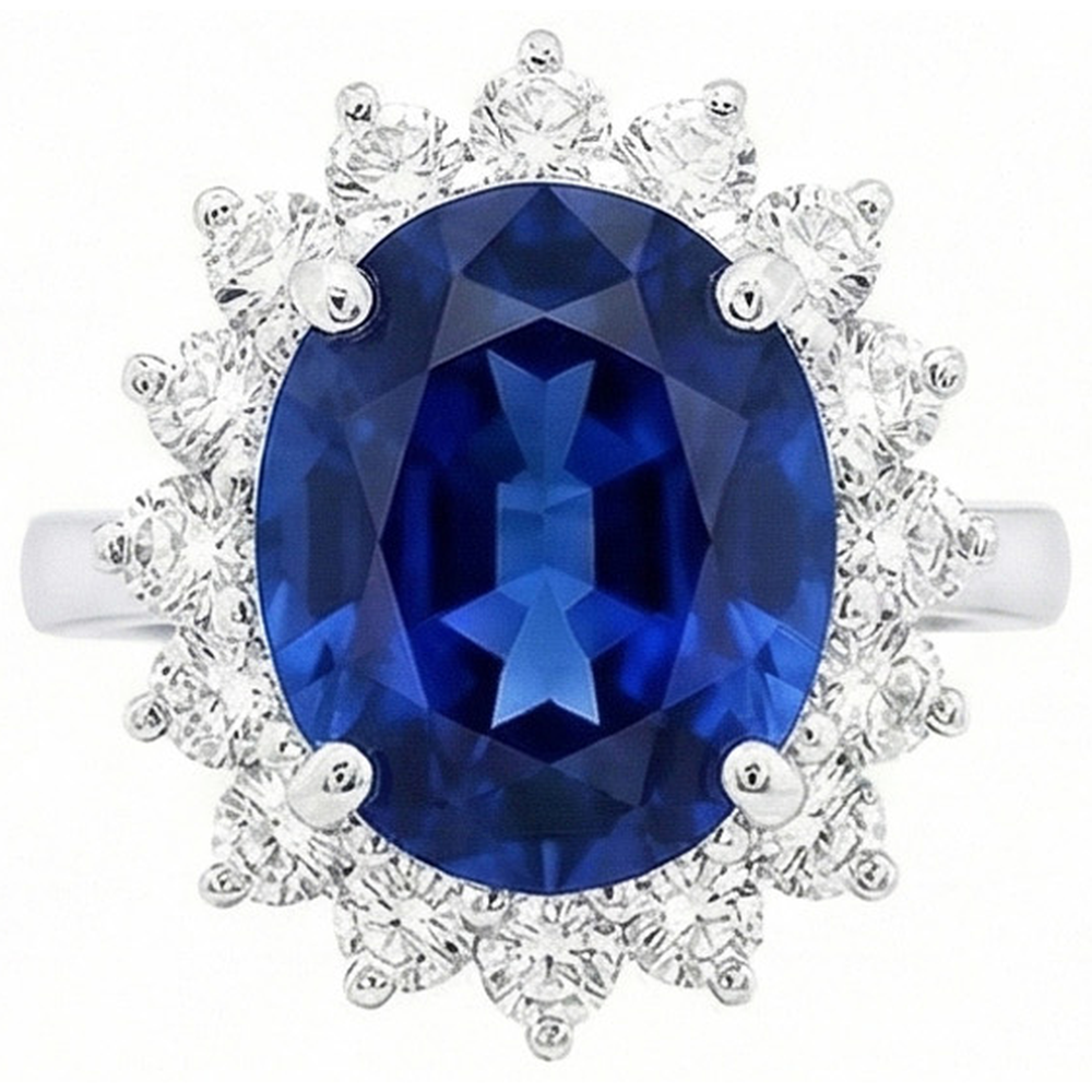 4 Carat Sri Lanka Sapphire Round Natural Earth Mined Diamonds Engagement Ring Gold 14K