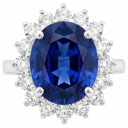 4 Carat Sri Lanka Sapphire Round Natural Earth Mined Diamonds Engagement Ring Gold 14K