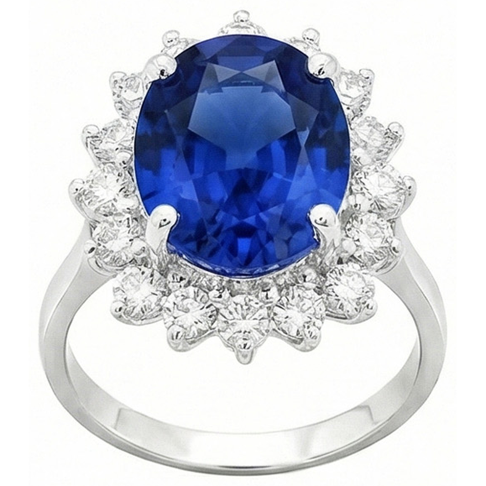 4 Carat Sri Lanka Sapphire Round Natural Earth Mined Diamonds Engagement Ring Gold 14K