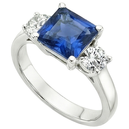 4 Carats Blue Ceylon Sapphire & Round Natural Earth Mined Diamond 3 Stone Ring Gold 14K