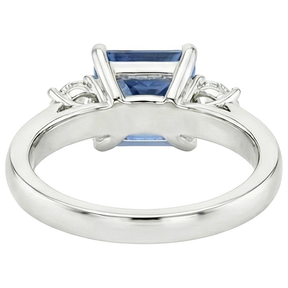 4 Carats Blue Ceylon Sapphire & Round Natural Earth Mined Diamond 3 Stone Ring Gold 14K