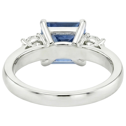 4 Carats Blue Ceylon Sapphire & Round Natural Earth Mined Diamond 3 Stone Ring Gold 14K