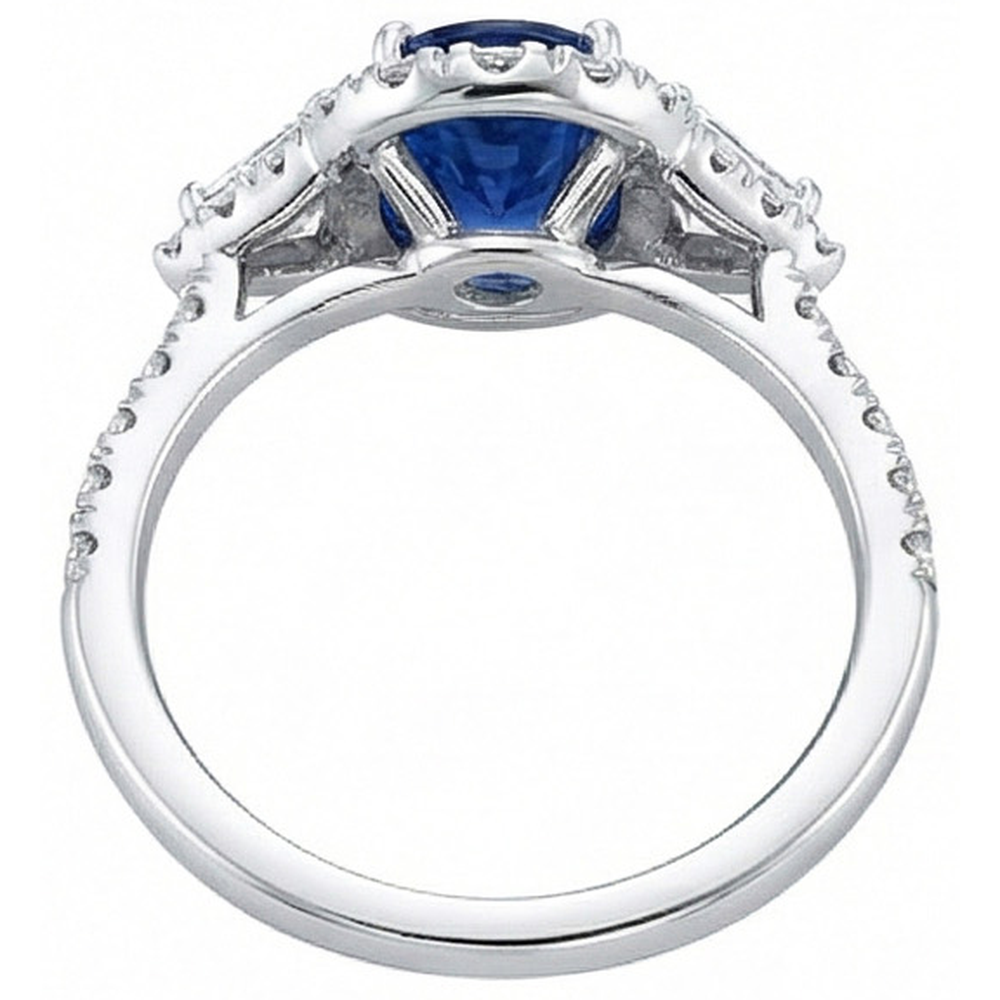 4 Carats Ceylon Sapphire And Natural Earth Mined Diamonds Ring White Gold 14K