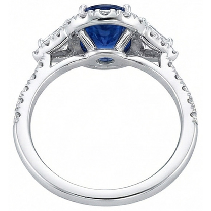 4 Carats Ceylon Sapphire And Natural Earth Mined Diamonds Ring White Gold 14K