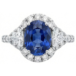 4 Carats Ceylon Sapphire And Natural Earth Mined Diamonds Ring White Gold 14K