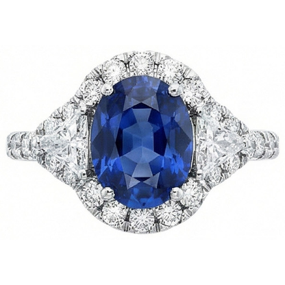4 Carats Ceylon Sapphire And Natural Earth Mined Diamonds Ring White Gold 14K
