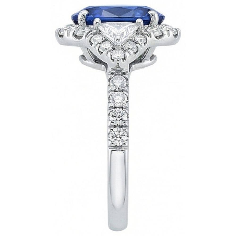 4 Carats Ceylon Sapphire And Natural Earth Mined Diamonds Ring White Gold 14K