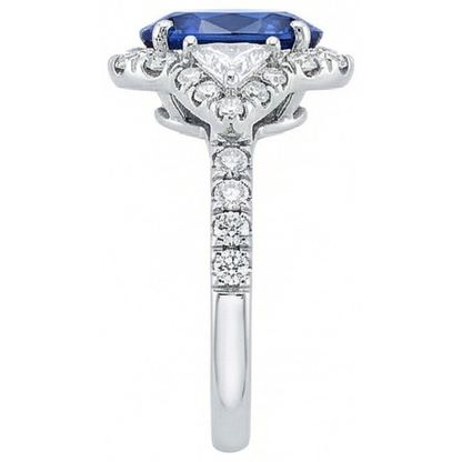 4 Carats Ceylon Sapphire And Natural Earth Mined Diamonds Ring White Gold 14K