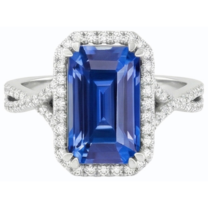 4 Carats Halo Emerald Sri Lankan Sapphire & Natural Earth Mined Diamond Ring Gold