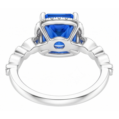 4 Carats Halo Radiant Ceylon Sapphire Ring & Natural Earth Mined Diamond Ladies Jewelry