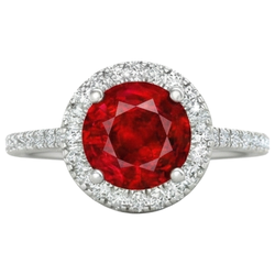 4 Carats Prong Set Ruby With Natural Earth Mined Diamonds Ring 14K White Gold