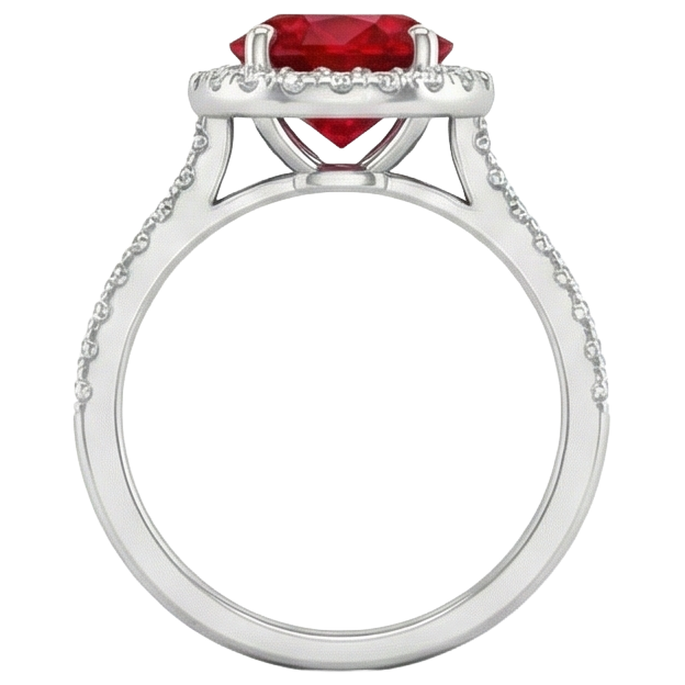 4 Carats Prong Set Ruby With Natural Earth Mined Diamonds Ring 14K White Gold