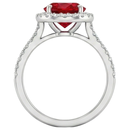 4 Carats Prong Set Ruby With Natural Earth Mined Diamonds Ring 14K White Gold