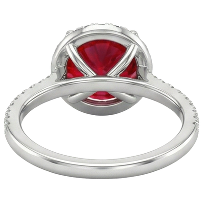 4 Carats Prong Set Ruby With Natural Earth Mined Diamonds Ring 14K White Gold