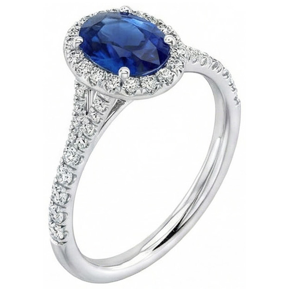 4 Carats Sri Lankan Sapphire Natural Earth Mined Diamonds Ring Prong Set White Gold 14K