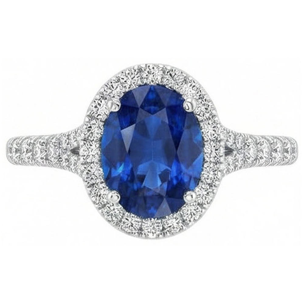 4 Carats Sri Lankan Sapphire Natural Earth Mined Diamonds Ring Prong Set White Gold 14K