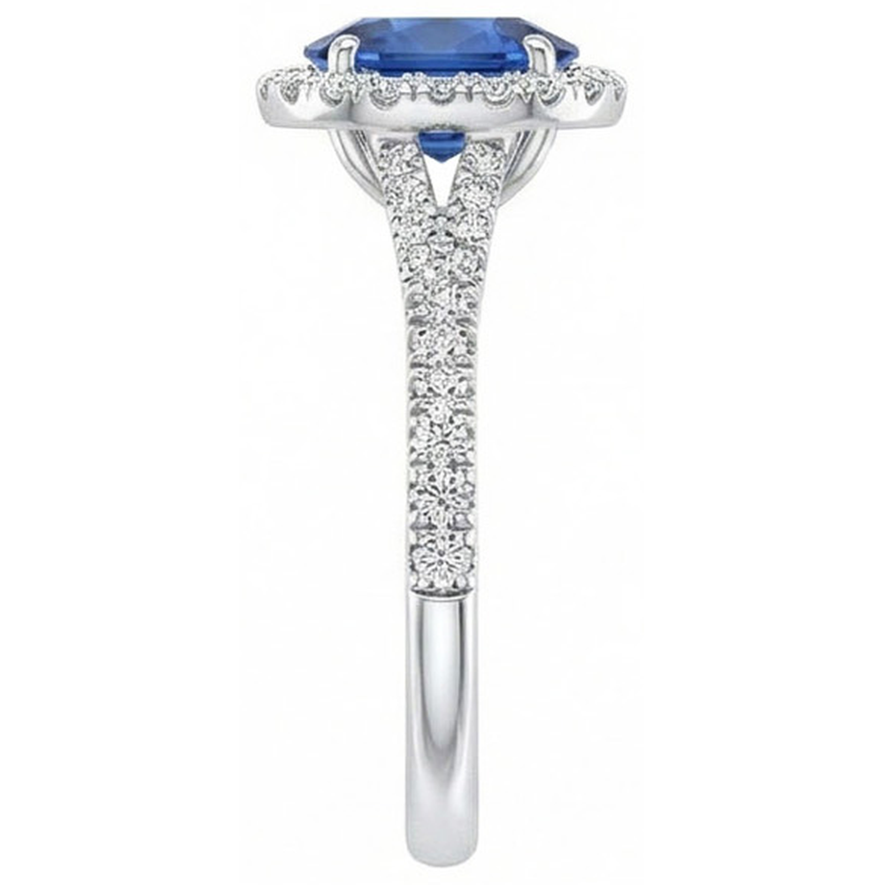 4 Carats Sri Lankan Sapphire Natural Earth Mined Diamonds Ring Prong Set White Gold 14K