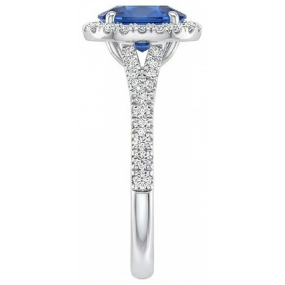 4 Carats Sri Lankan Sapphire Natural Earth Mined Diamonds Ring Prong Set White Gold 14K