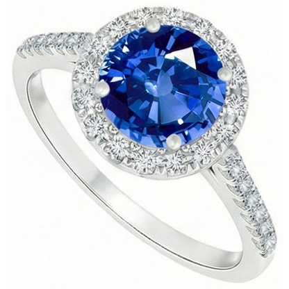 4 Ct Ceylon Sapphire And Natural Earth Mined Diamonds Ring White Gold 14K